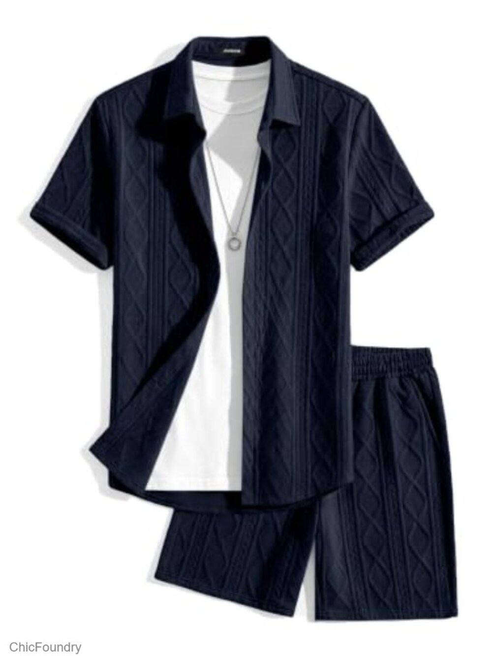 Men's 2-Piece Knit Summer Beach Set Button Top Drawstring Shorts
